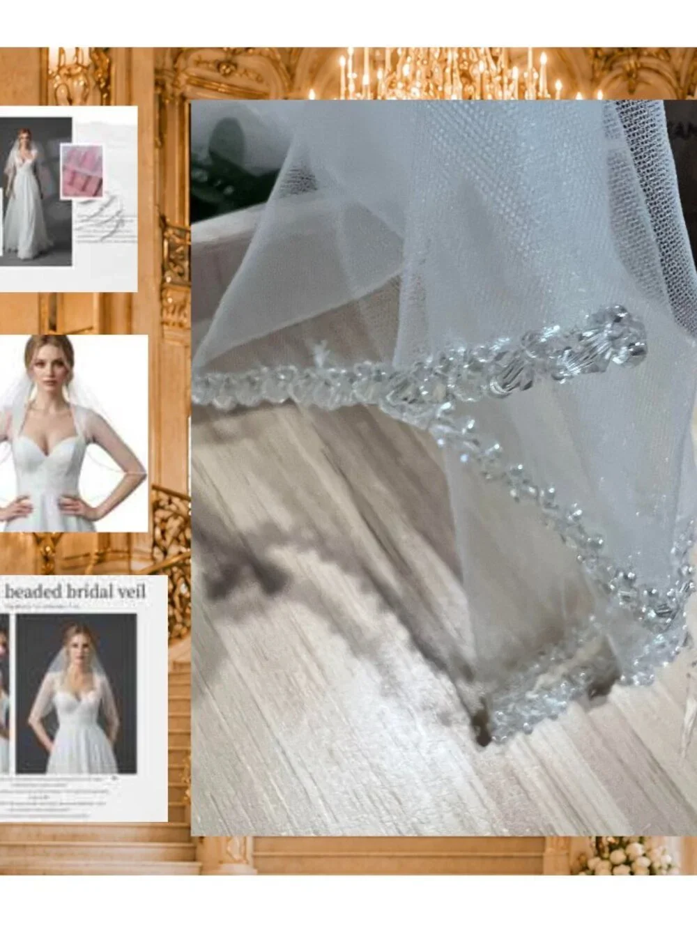 ✨Couture One-Tier Bridal Veil with Crystal-Embellished Trim - Bride Accessories